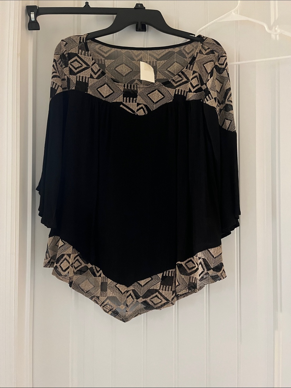 Black Geometric Accent Women's Top